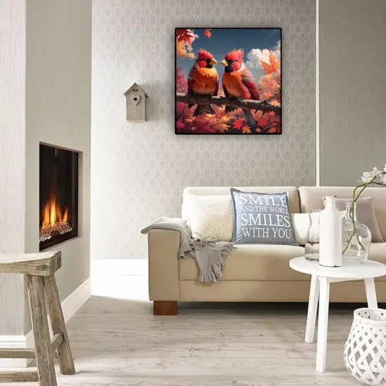 5D Maple Leaf Diamond Art Painting Kits Fall DIY Full Round Drill Bird Diamond Art for Adults Northern Cardinal Diamond Art Painting Crystal Craft Kit {4}