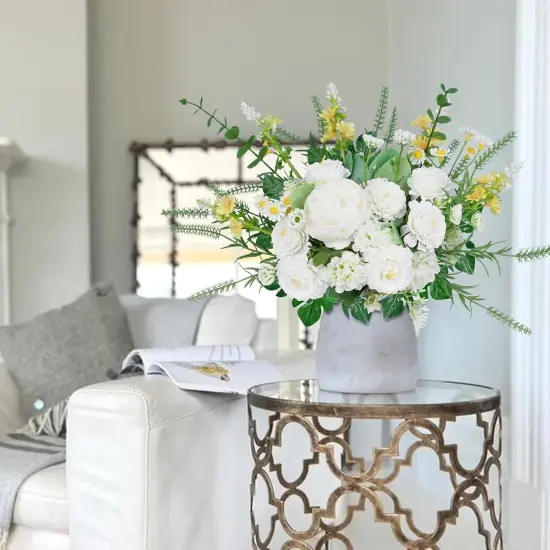 Artificial White Flowers Summer Tabletop Floral Arrangements Fake Mixed Daisy Hydrangeas Flowers {1}