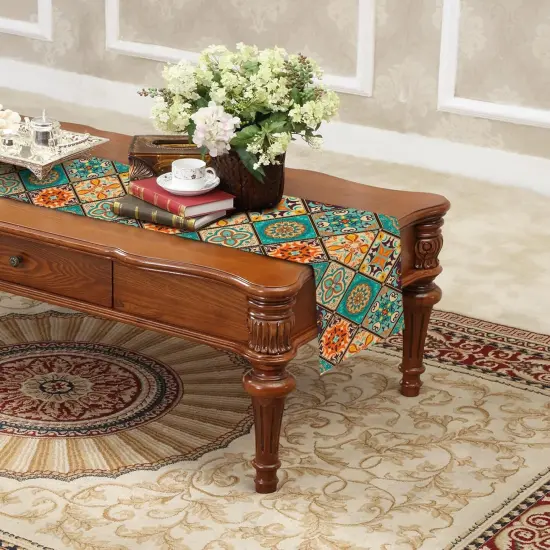 Boho Bohemian Table Runner 72 Inches Long, Vintage Seasonal Table Runners for Party Kitchen Dining Coffee Table Bedroom Dressers Indoor Outdoor, Machine Washable (Bohemian B, 13&rdquo; x 72&rdquo;) {4}