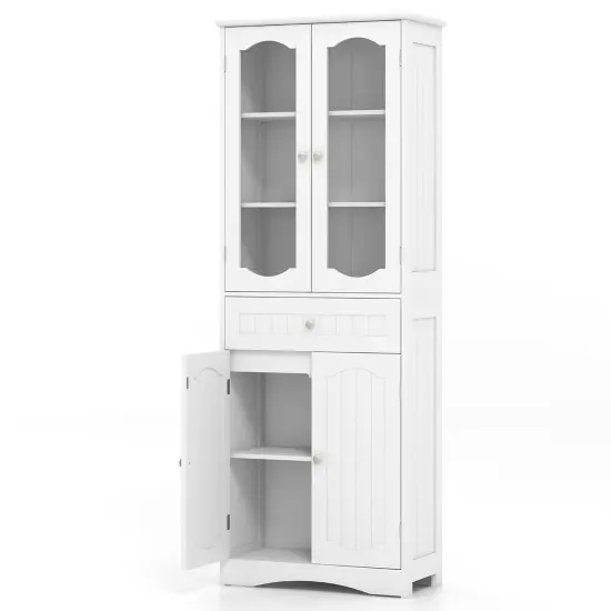 63 Inch Tall Freestanding Bathroom Storage Cabinet with 3-Position Adjustable Shelves and 2 Glass Doors Black {7}