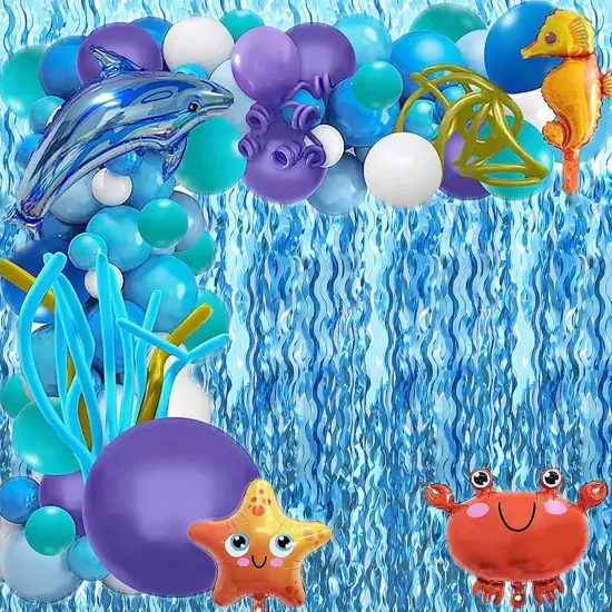 Wavy Tinsel Foil Fringe Curtains 3 pcs Teal Blue Backdrop for Mermaid Birthday,Under The Sea Party,Baby Shark Birthday Decorations(3.2 ft x 6.6 ft) {5}