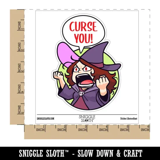 Water Bottle Sticker Set Curse You Angry Cartoon Witch Halloween Cute Waterproof Vinyl Stickers Pack Decal, Skateboard, Laptop, Car, Window, Bumper - 5 Pack {1}