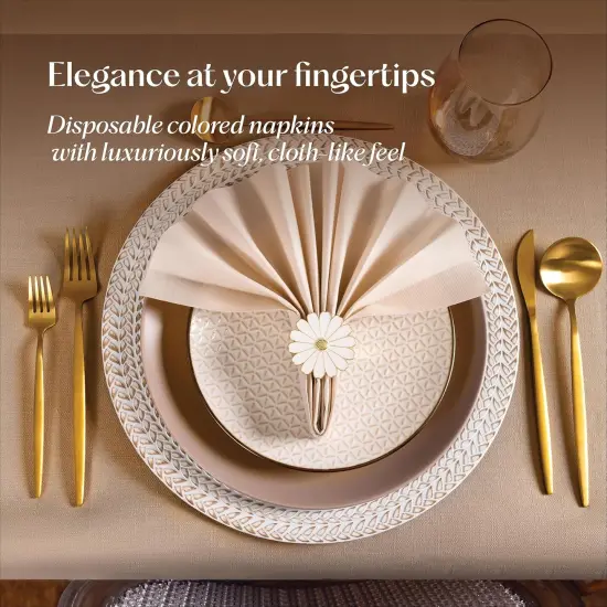 50-Pack Disposable Linen-Feel Champagne Napkins, 12" x 17" Cloth-Like Paper Dinner Napkins For Wedding, Bathroom, Party Or Event {4}