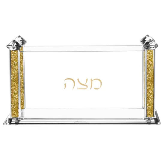 Crystal Square Matzah Box with Decorative Gemstones Gold {6}