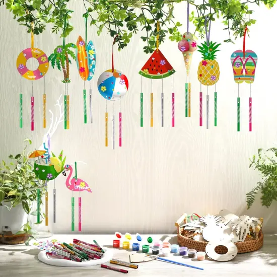 30 Pack Summer Wind Chime Making Kit for Kids, Summer Beach Fruit DIY Wind Chime Wooden Crafts Kit Ornaments for Girls and Boys Activity Birthday Outdoor Decoration {2}