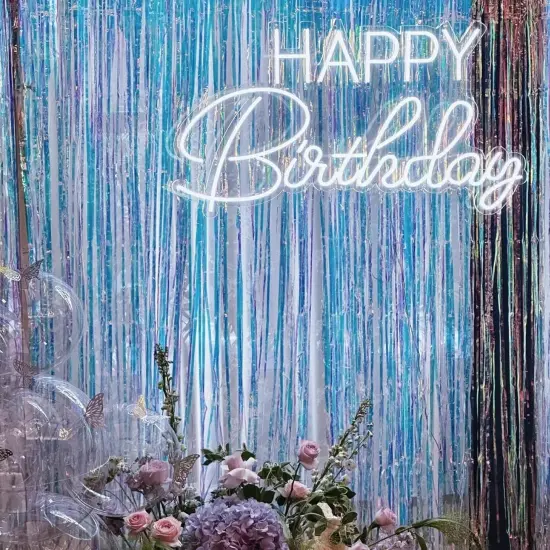 2 Pack 3.2x6.5 Feet Iridescent Foil Fringe Backdrop Curtains, Clear Blue Tinsel Photo Booth Props Streamers Party Decorations for Birthdays Mermaid Sea Frozen {5}