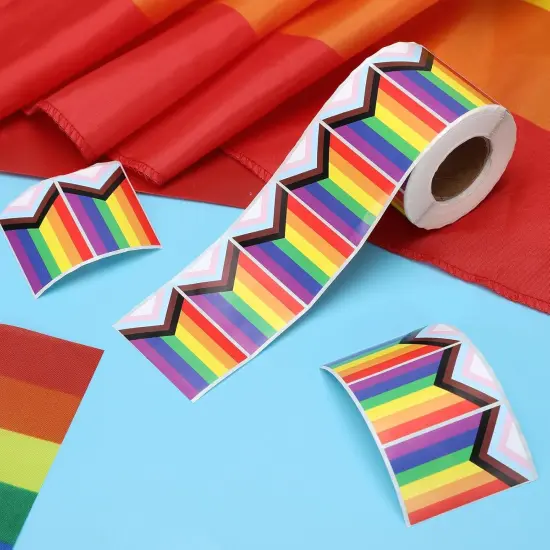 500 Pcs Pride Sticker Roll, 2 x 1.22 Inch Rainbow Flag Decal, LGBT Stickers, Progress Stickers Adhesive Label for LGBT Pride Stuff Accessories {3}
