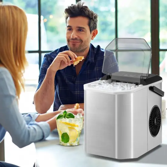Portable Countertop Ice Maker with Self-Cleaning Function and One-Button Control Panel Silver {4}