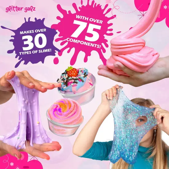 75-Pc Jumbo Mega Birthday Party Slime Kit for Girls Ages 6 7 8 9 10, 11 and 12-30 DIY Slime Pack Soft, Color Slime Gels, Cloud, Clear, Butter, Glitter, Crunchy, and Glow in Dark Slime Making Kits {2}