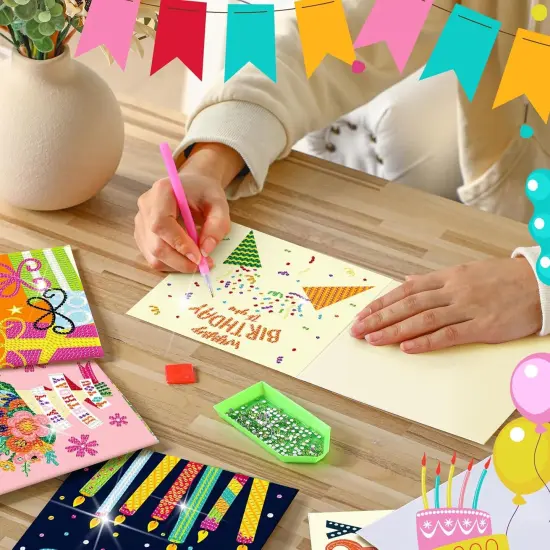 12 Pack Happy Birthday Diamond Painting Greeting Card Kits DIY Diamond Art Cards with Envelopes Birthday Cake 5d Rhinestones Painting Kits for Adults DIY Crafts Family Friend Birthday Gifts {2}
