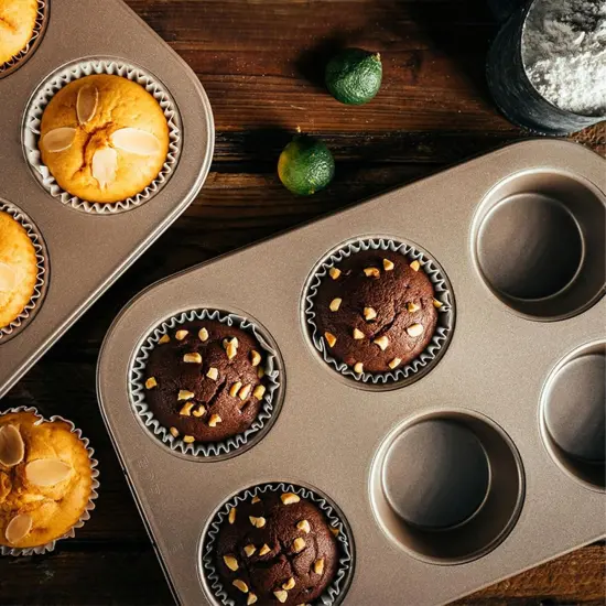 3 Pack Muffin Pan 6 Cups, Nonstick Cupcake Pan for Baking, Carbon Steel Muffin Tin Cupcake Baking Tray for Oven - Gold {5}