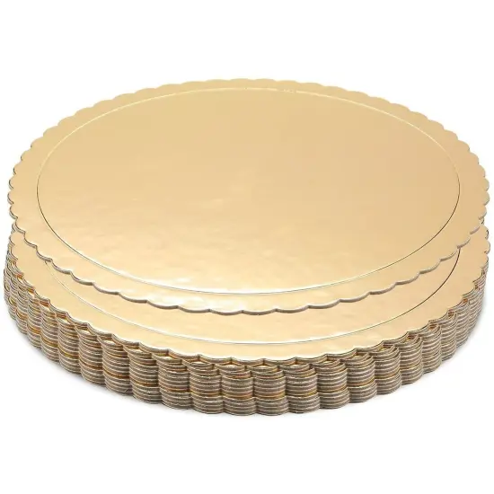 Juvale 12-Pack 10 Inch Round Cake Board, Gold Scalloped Cake Boards for Weddings, Birthdays, Baking and Desserts, Grease-Proof Pastry Board, Sturdy Disposable Cardboard Tray {1}