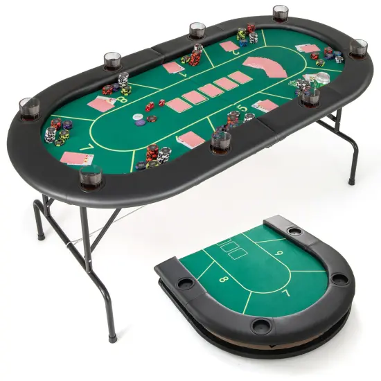 Felt Poker Table with Cup Holders and Padded Armrests Blue {8}