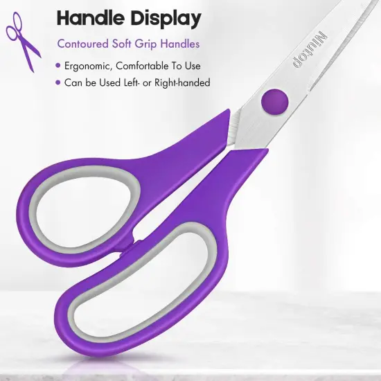 Scissors Bulk Set of 5-Pack, 8" Multipurpose Sharp Sewing Craft Fabric Scissors for Office Home High/Middle School Student Office Teacher Art Supplies, Soft Comfort-Grip Right/Left Handles {2}