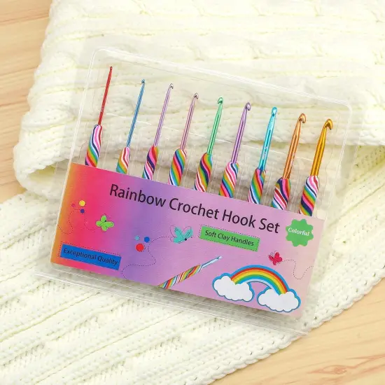 9pcs Solft Warm Crochet Hook Kit Polymer Clay Rainbow Crochet Hoook 2.0-6.0mm Aluminum Knitting Hook for Crochet Yarn Craft {5}
