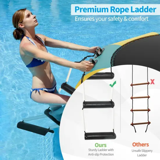 PVC Inflatable Floating Trampoline with 330 lbs Capacity and Ladder Yellow {6}