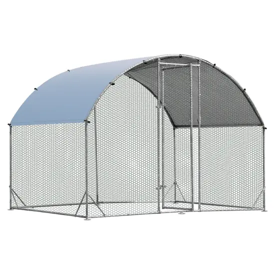 Galvanized Metal Chicken Coop with Waterproof Cover, Lockable Door and Spacious Design {1}