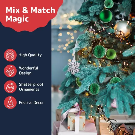 36-Piece Green Christmas Ornaments Set - Shatterproof Christmas Tree Balls - 6 Styles, 3 Sizes with Hanging Loops to Decorate Christmas Tree - Ideal for Indoor and Outdoor Holiday Decor {1}