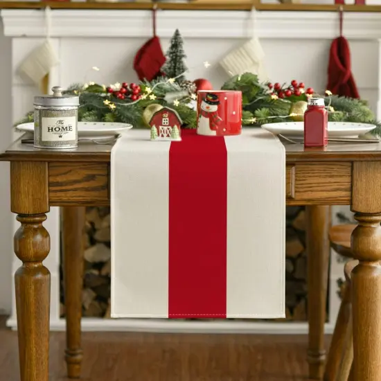 Red Stripes 2025 New Year Christmas Table Runner, Seasonal Winter Holiday Kitchen Dining Table Decoration for Home Party Decor {3}