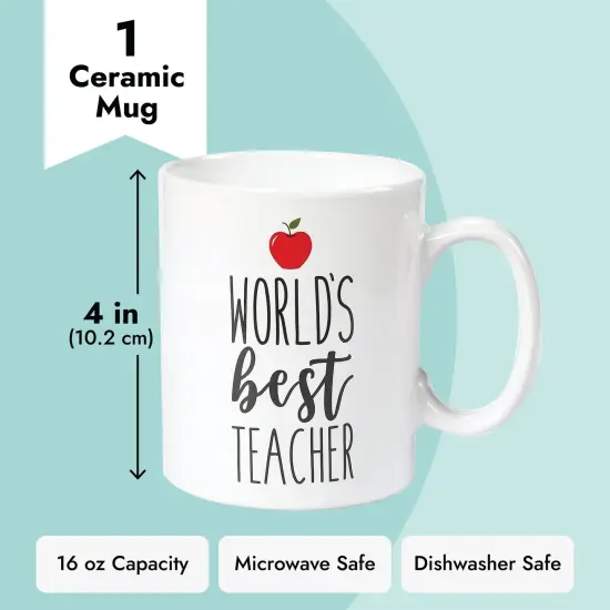 Large World's Best Teacher Coffee Mug White Ceramic Cup - Novelty Appreciation Gift for Teachers, Women, Men (16 oz) {3}
