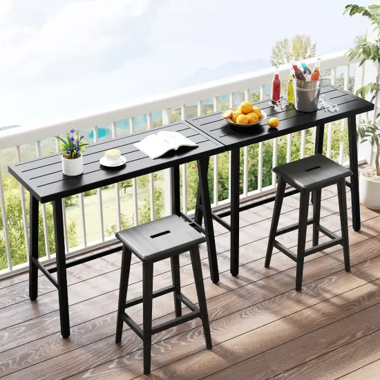 Black Metal Patio Counter Height Table with Footrest, Adjustable Foot Pads {3}