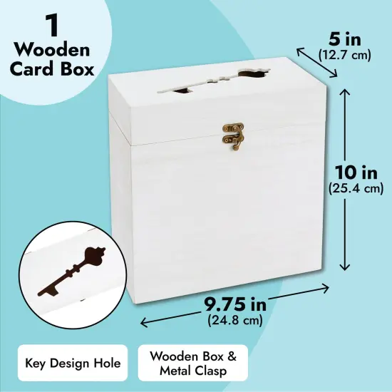 Rustic Wooden Wedding Card Box with Lock and Key Shaped Slot for Reception (White, 9.75 x 5 x 10 In) {4}