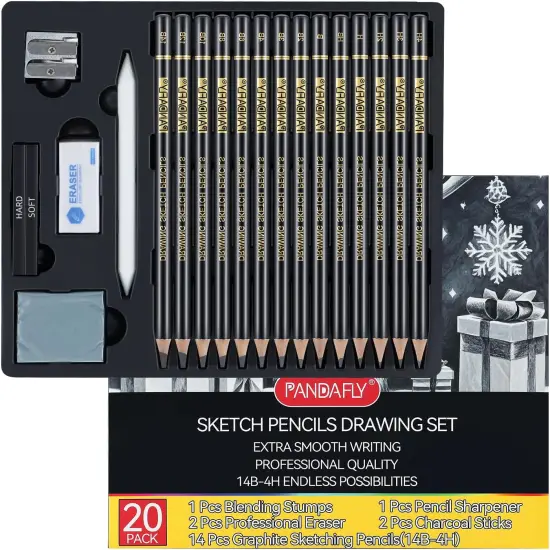 Drawing Sketching Pencil Set, 20 Piece Pro Art Pencil Sketch Kit, Graphite Pencils (14B-4H), Ideal for Drawing Art, Sketching, Shading, Artist Pencils for Beginners & Pro Artists {1}