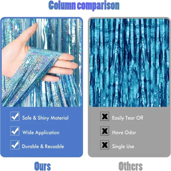 2 Pack 3.3x8.2 Feet Light Blue Foil Fringe Backdrop Curtains, Glitter Tinsel Streamers Birthday Party Decorations, Fringe Backdrop for Baby Shower Mermaid Under The Sea Ocean Frozen Party {2}
