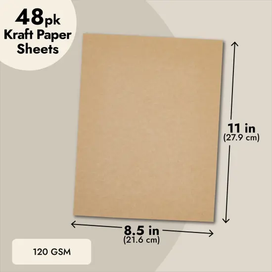 48-Pack Kraft Paper Sheets for Wedding, Brown Cardstock for Party Invitations, Announcements, Drawing, DIY Projects, Arts and Crafts, Letter Size, 120gsm (8.5 x 11 Inches) {4}