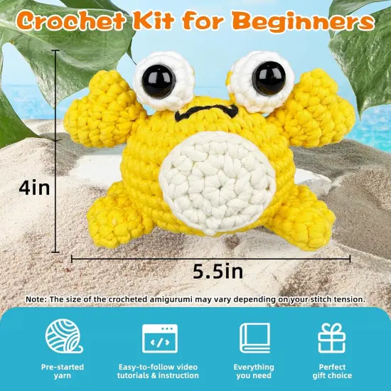 Crochet Kit for Beginners Adults: Cute Crab Animal Crochet Kit with Supplies &ndash; Includes Extra Yarn, Hook & Needles, Detailed Video & Instructions &ndash; Holiday Birthday Gift for Women Girls {3}