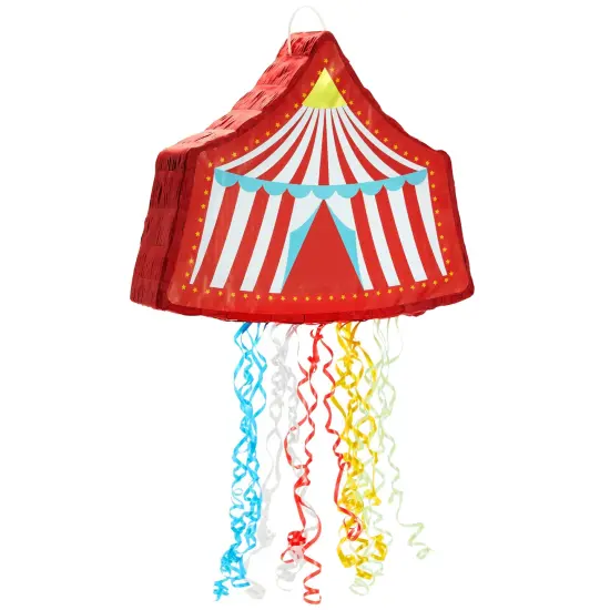 Pull String Circus Pinata - Carnival Theme Party Decorations for Birthday (Small, 16.5x3x13 In), For Ages 3+ Red {1}