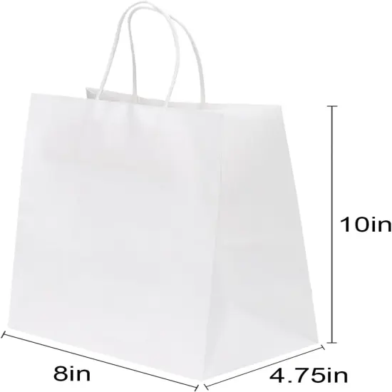 50 Pack 8x4.75x10 Inch Medium White Kraft Paper Bags with Handles Bulk (50pcs) {2}