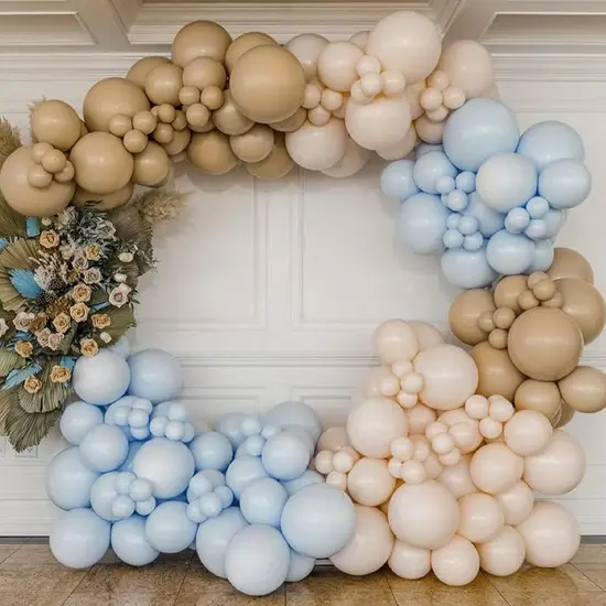 Brown And Blue Balloon Garland Double Stuffed Nude Tan Light Blue Beige Balloon Latex Arch Kit for Neutral Birthday Baby Shower Teddy Bear Gender Reveal Jungle Safari Party Decorations {2}