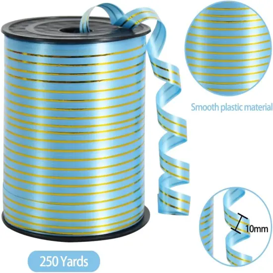 Curling Ribbon-Light Blue Gold Balloon Curling Ribbons-250 Yards Balloon String for DIY Decor Gift Wrapping Ribbons and Bows {2}