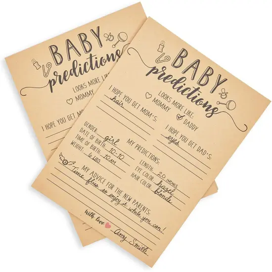50 Sheets Baby Shower Prediction and Advice Cards for Gender Reveal Games, Party Activity (5x7 in) Brown {5}
