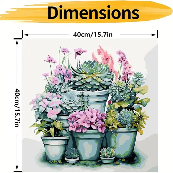 Succulent Plant Paint by Numbers Kit for Adults On Canvas,DIY Easy Adult Paint by Number Kits Potted Succulent,Paint by Color Potted Flowers Acrylic Paint Painting Home Wall Decor 16x16inch {3}