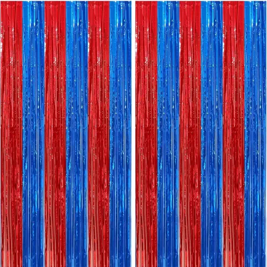 2 Pack Red and Blue Foil Fringe Curtains Photo Booth Prop Tinsel Streamer Backdrops Birthday Party Supplies Bachelorette Bridal Wedding Baby Shower Graduation Party Decorations, 3.3 x 6.6 ft {1}