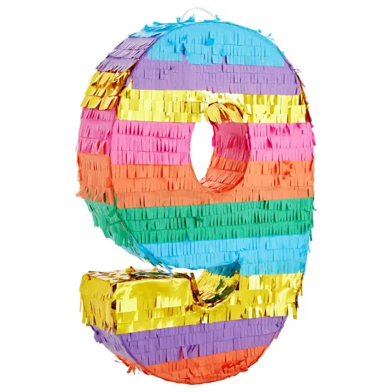 BLUE PANDA Rainbow Number 9 Pinata for Kids Ages 3-14 Birthday Party Supplies, Fiesta, Anniversary Celebration, Small (16.5 x 11.4 x 3 In) Multicolor {1}