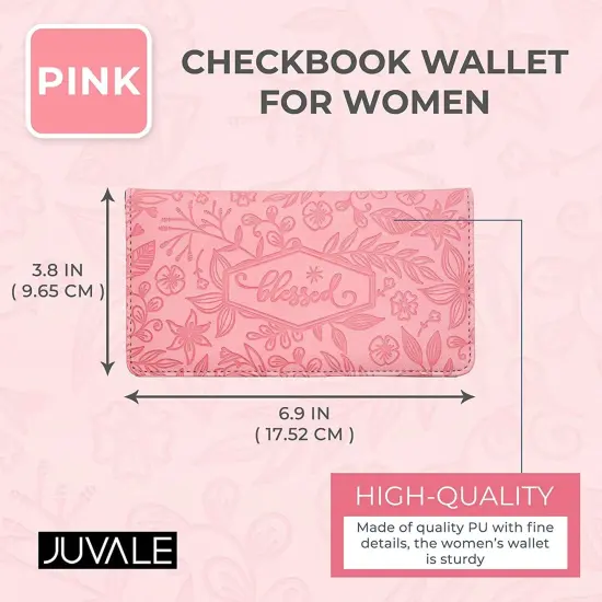 Floral Checkbook Cover for Women Card Holder Wallet for Checks & Credit Cards, RFID Blocking (Pink) {3}