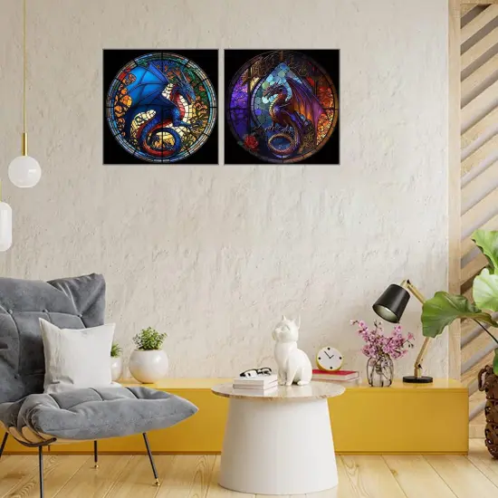 Diamond Painting Kits for Adults - 4 Pack Dragon DIY 5D Diamond Art Kits Full Drill Diamond Dots Paintings with Diamonds Gem Art and Crafts Home Decor 【13.78x13.78inch】 {2}