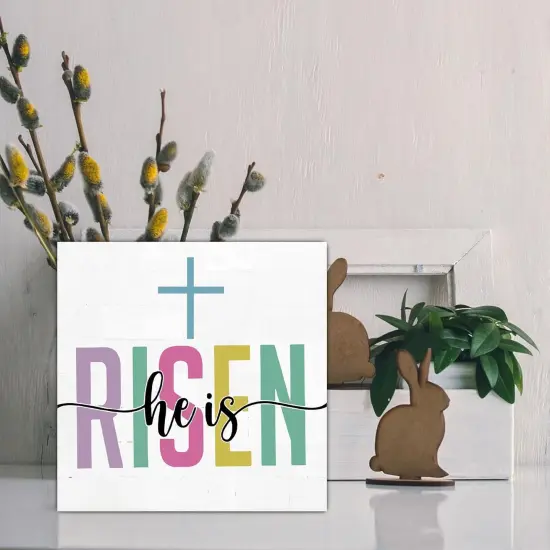 Easters Bunny Gifts, He Is Risen Sign, Easter Bunny Decor, Farmhouse Easter Decorations Indoor for Home Office Tabletop Desk Decoration-B06 {4}