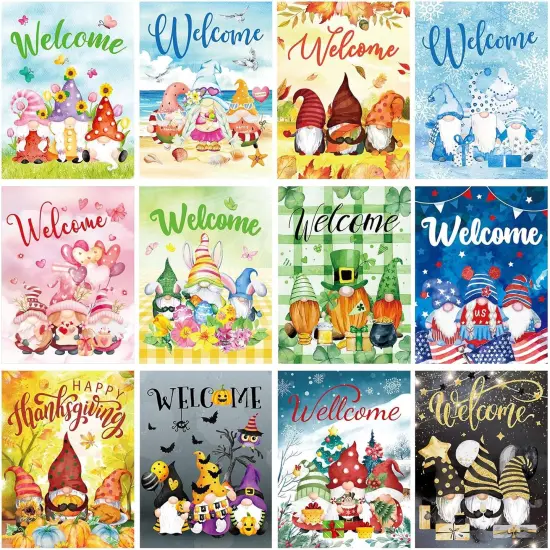 12 Sets Seasonal Diamond Painting Kits Full Drill Rhinestones Art Crafts Cute Colorful Cartoon Diamond Painting for Home Wall Decor Art Craft Gifts(Welcome) {1}