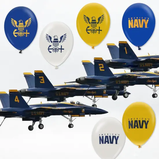 U.S. Navy Party Balloons (10 pcs)! 12&rdquo; Latex balloons in Blue, White & Yellow with Striking Print on 2 sides {4}