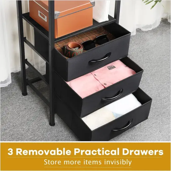 Heavy Duty Garment Rack with 3 Drawers & Shelves | 71" Tall Multi-Functional Clothing Organizer | Industrial-Strength Metal & Pine Wood Wardrobe for Bedroom, Entryway {4}