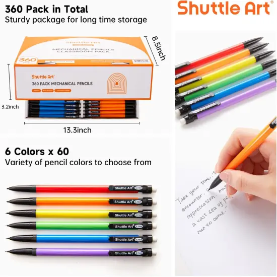 Mechanical Pencils, 360 Pack Bulk Mechanical Pencils 0.7mm Medium Point, HB #2 Lead Pencils, Assorted Barrels, Office School Supplies {2}