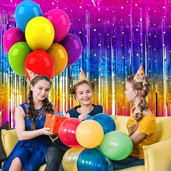 Sparkling Neon Rainbow Foil Fringe Curtain Backdrop Metallic Streamers Photo Booth Props for Birthday Bachelorette Gay Pride Day Graduation Wedding 80s 90s Disco Party Decorations- 2 Packs (3.3x6.6Ft) {4}
