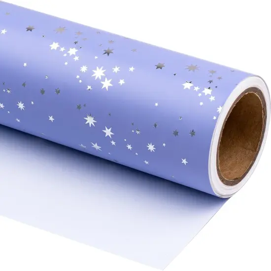 Wrapping Paper Roll - Mini Roll - 17 Inch x 33 Feet - Stars with Silver Foil Design {1}