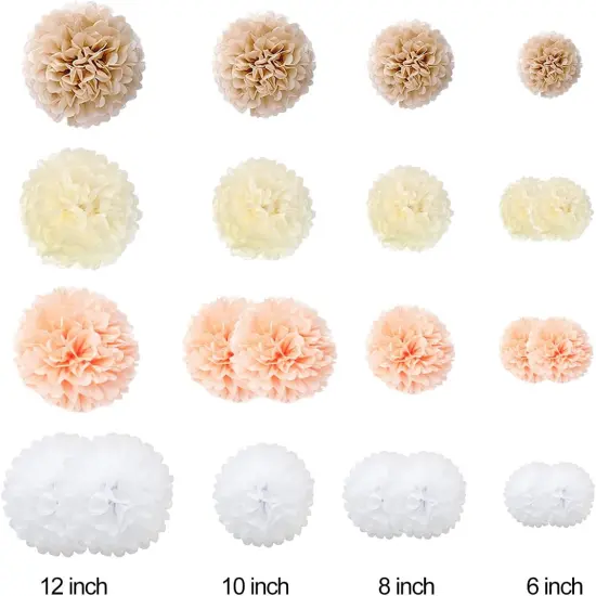 Tissue Paper Pom Poms Paper Flower 22 Pcs Champagne, Ivory, White, Peach for Birthday Bachelorette Wedding Baby Shower Bridal Shower Party Decoration {3}