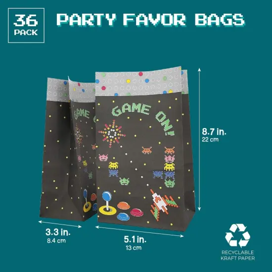 36 Pack Video Game Goodie Bags for Retro Arcade Party Favors, Treats, and Gamer Gifts (5x9x3 in) {4}