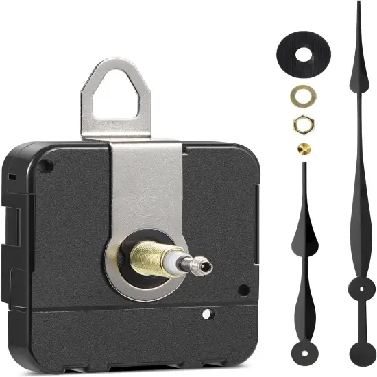 High Torque Long Shaft Clock Movement Mechanism with 28mm (1-1/8 Inch) Shaft Length and 12 Inch Long Spade Hands (Black Hands) {1}